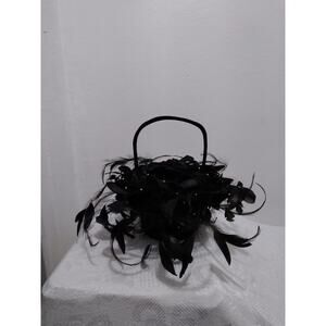 Kokin Velvet And Feather Black Handbag